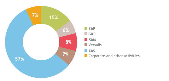 2013 employees by segment (pie chart)